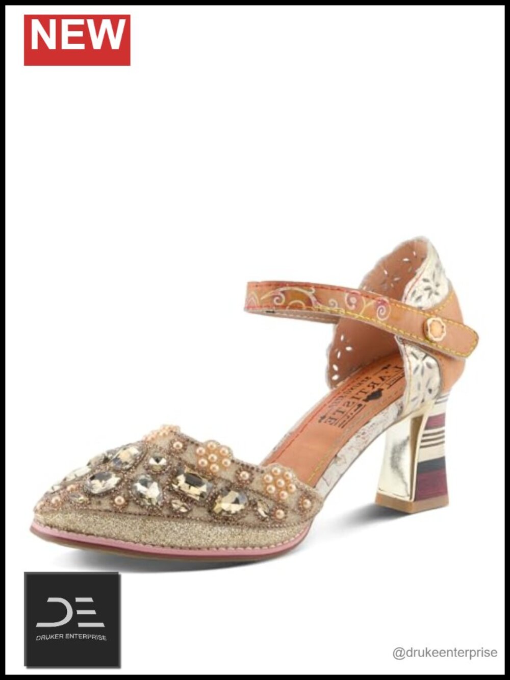 L'Artiste Queenlatifah Women's Pumps Embellished Block Heel Hook & Loop Almond